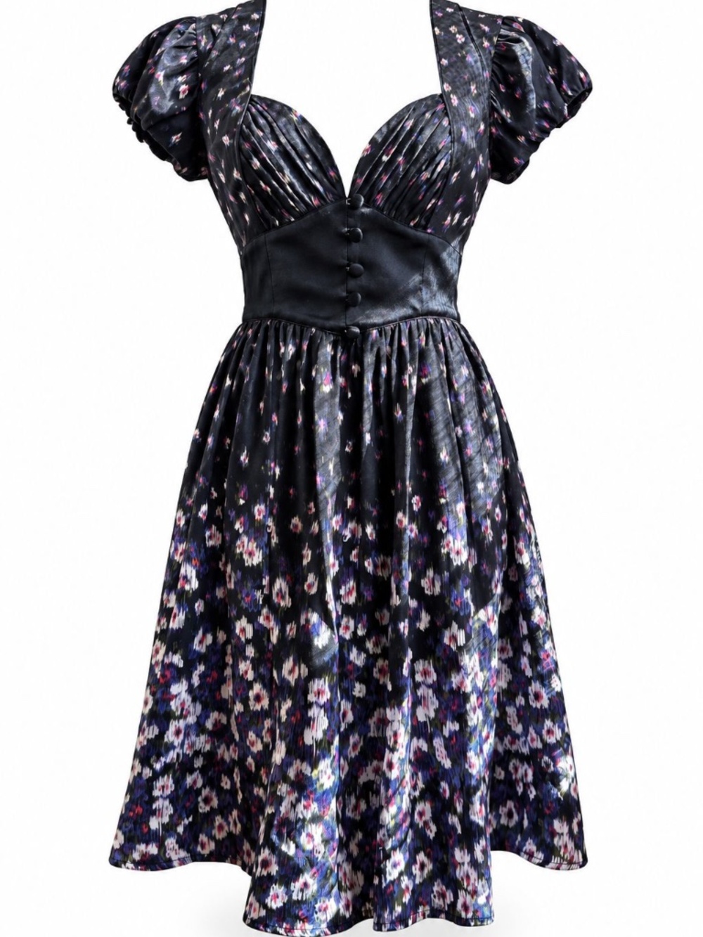 bebe Black Floral Silk Sweetheart Mini Dress Size XS | Y2K Romantic